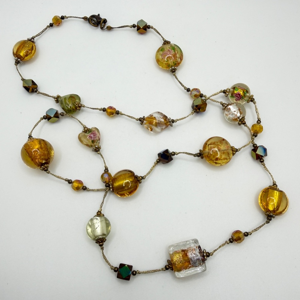 30" Vintage Murano and lampwork‎ glass, Aurora Borealis crystal necklace!
